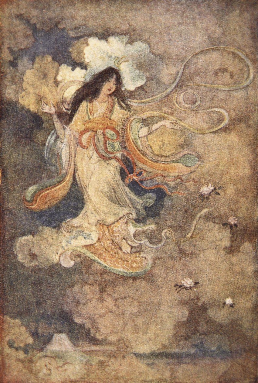 Sengen, bogini góry Fuji, ilustracja z „Japońskich mitów i legend” F Hadlanda Davisa autorstwa Evelyn Paul