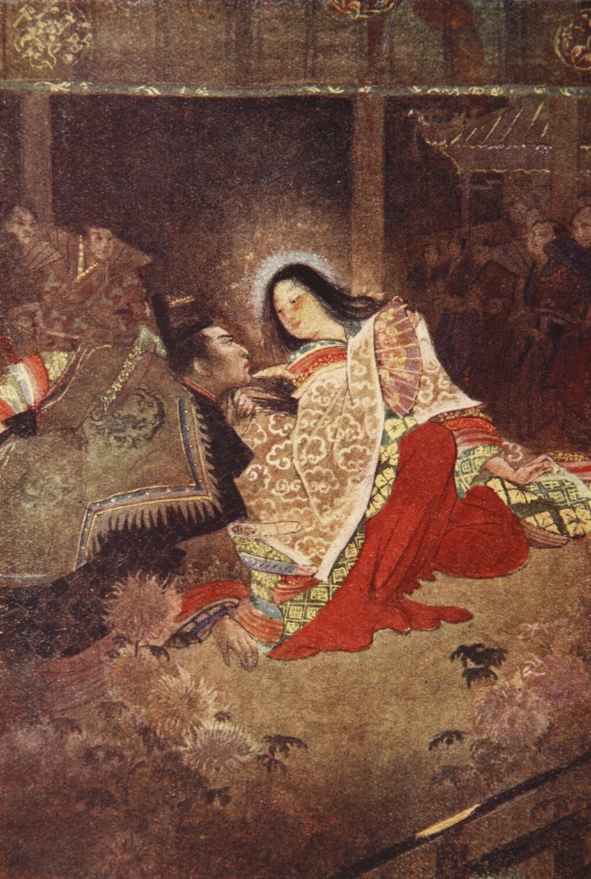 Mikado i Jewel Maiden, ilustracja z „The Myths and Legends of Japan” F Hadlanda Davisa autorstwa Evelyn Paul