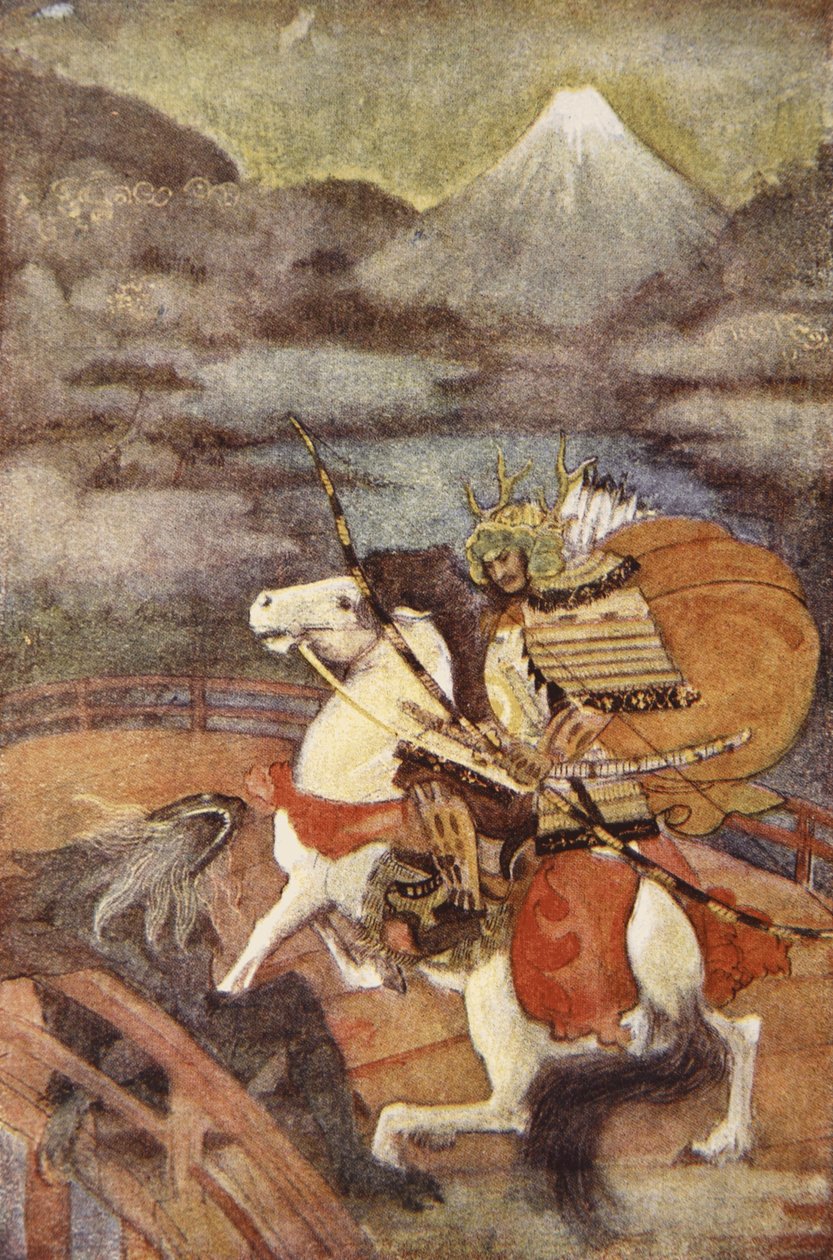 Totaro i Samebito, ilustracja z „Mity i legendy Japonii” F. Hadlanda Davisa autorstwa Evelyn Paul