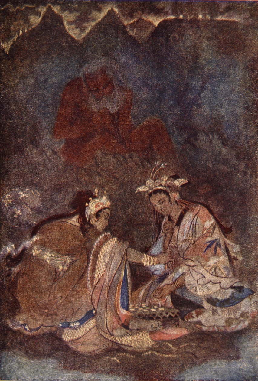 Visu na górze Fuji-Yama, ilustracja z „The Myths and Legends of Japan” F. Hadlanda Davisa autorstwa Evelyn Paul