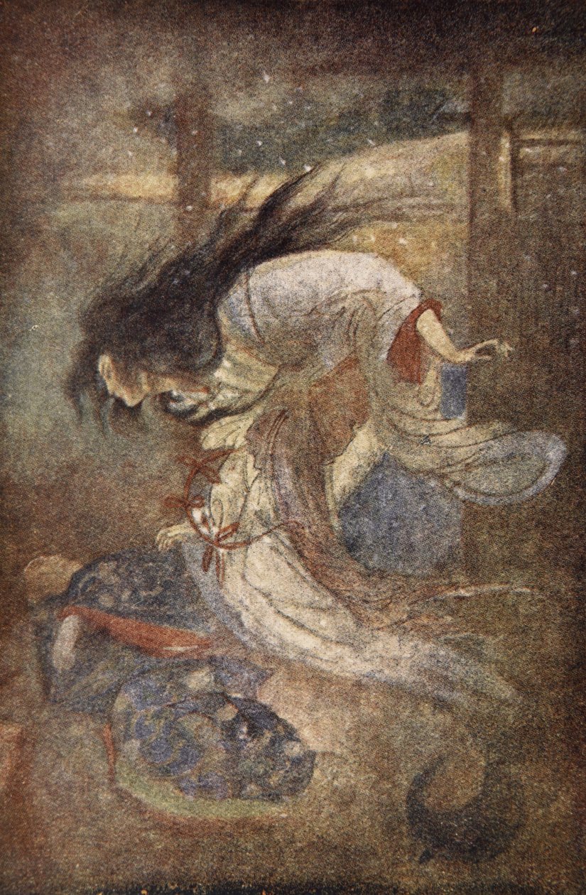 Yuki-Onna, Pani Śnieżna, ilustracja z „Mity i legendy Japonii” F. Hadlanda Davisa autorstwa Evelyn Paul