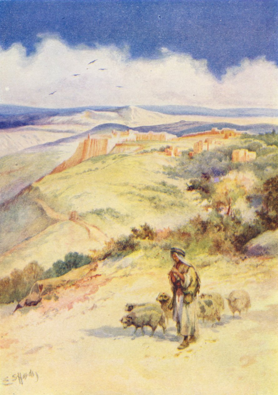 David The Shepherd Boy (kolorowa litografia) autorstwa Evelyn Stuart Hardy