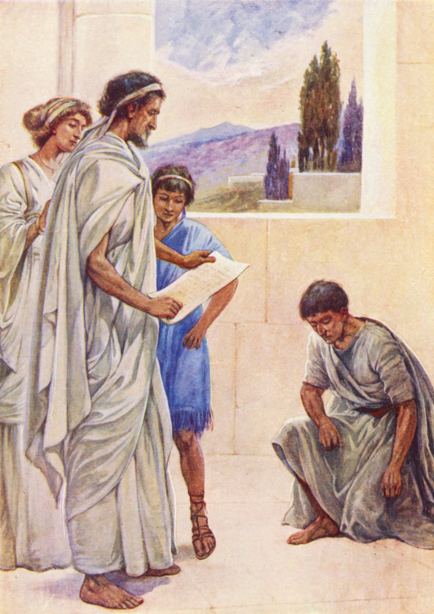 Onesimus, który uciekł od swojego pana (kolorowa litografia) autorstwa Evelyn Stuart Hardy
