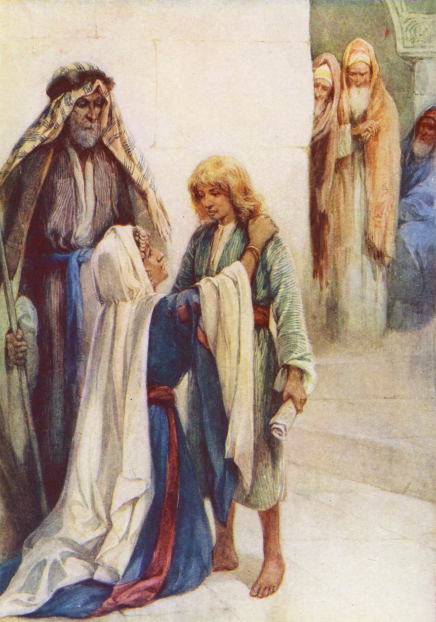 Chłopiec Jezus znaleziony w świątyni (kolorowa litografia) autorstwa Evelyn Stuart Hardy