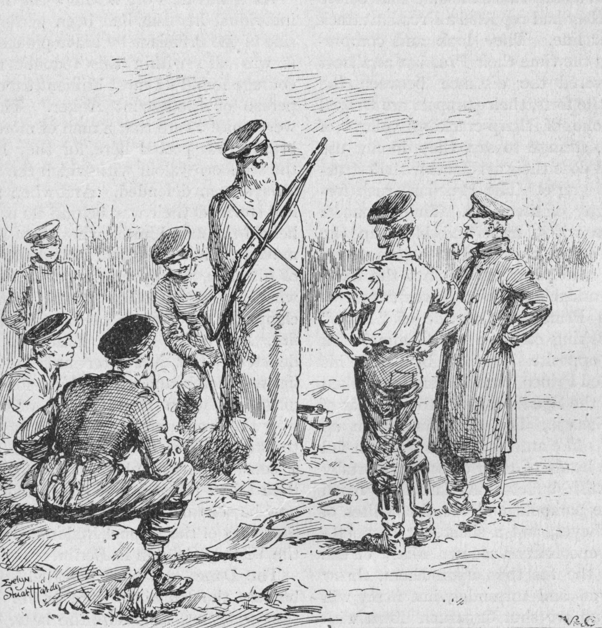Niemieccy żołnierze ustawiający wartowniki z gliny, 1902 autorstwa Evelyn Stuart Hardy