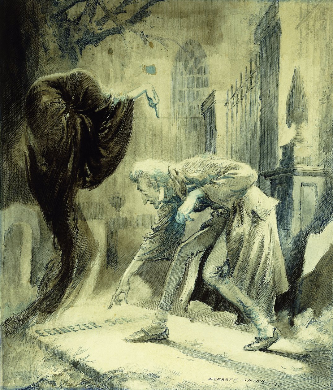 Duch nadchodzących Świąt: Ebeneezer Scrooge autorstwa Everett Shinn
