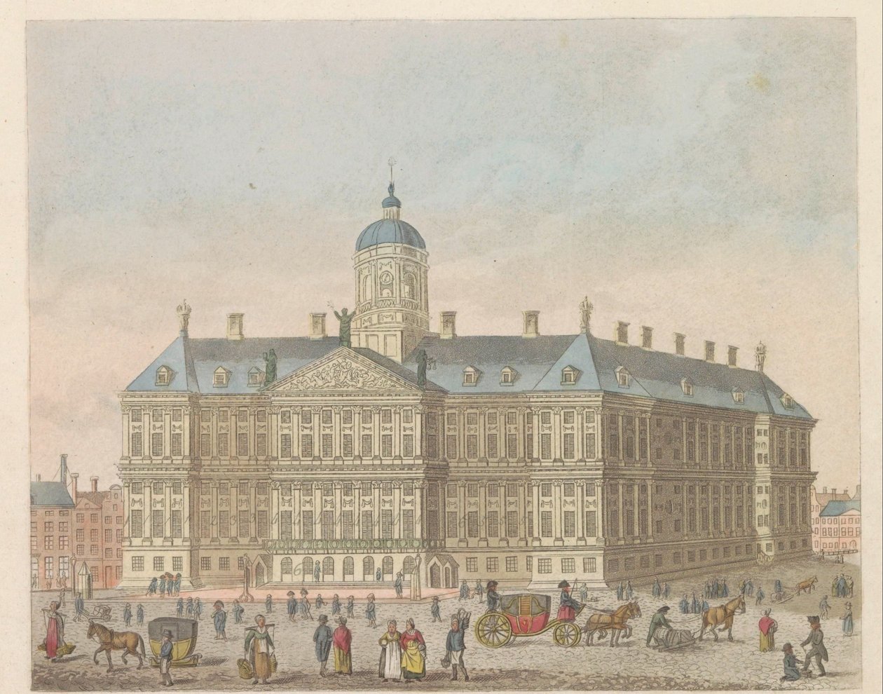Pałac Królewski na Placu Dam, ok. 1810-1813 Vue du Palais Roijal, et de la Place le Dam (tytuł obiektu) autorstwa Evert Maaskamp