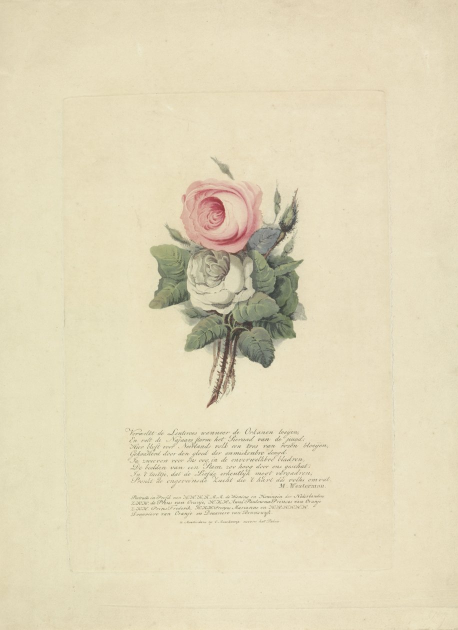 Róże z sylwetkami rodziny królewskiej, 1816 autorstwa Evert Maaskamp