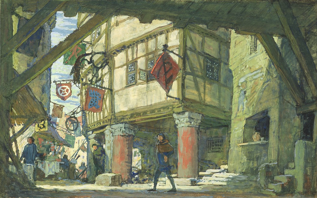 Scenografia do playFair w oskarżeniu św. Dionizjusza autorstwa Evgeni Evgenievitch Lanceray