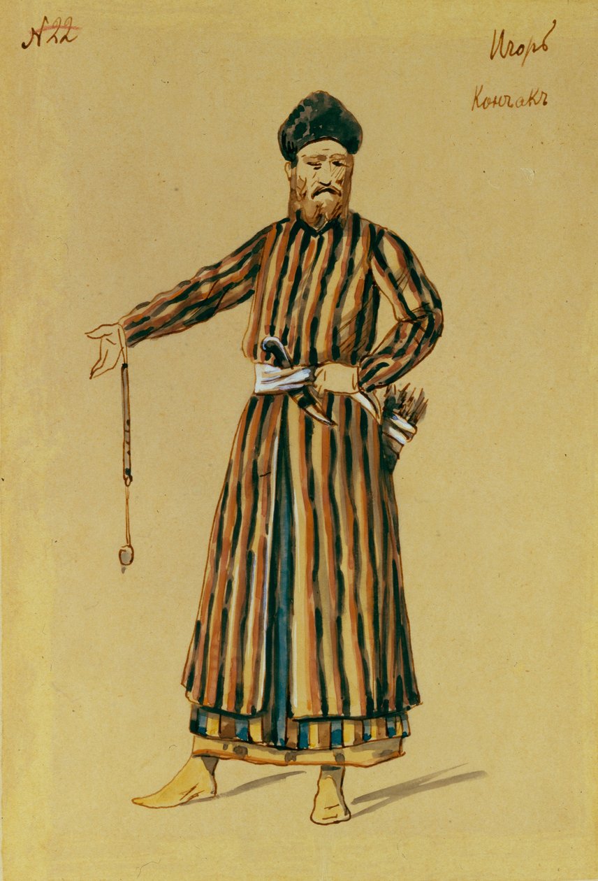 Projekt kostiumu do opery Książę Igor A. Borodina, 1890 autorstwa Evgeni Petrovich Ponomarev