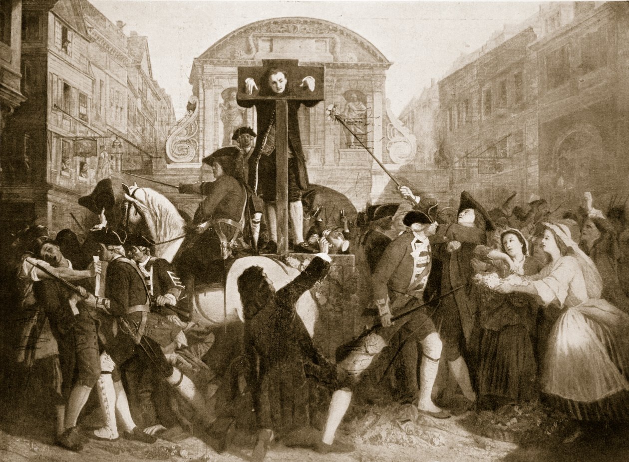 Daniel Defoe pod pręgierzem, 31 lipca 1703 r., ilustracja z "Hutchinson