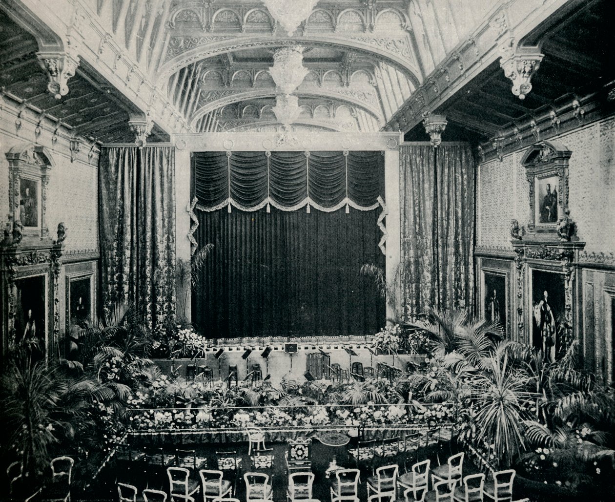 Komnata Waterloo, Zamek Windsor, przystosowany jako teatr dla sztuk państwowych z 1891 r., c1891,1901 autorstwa Eyre and Spottiswoode