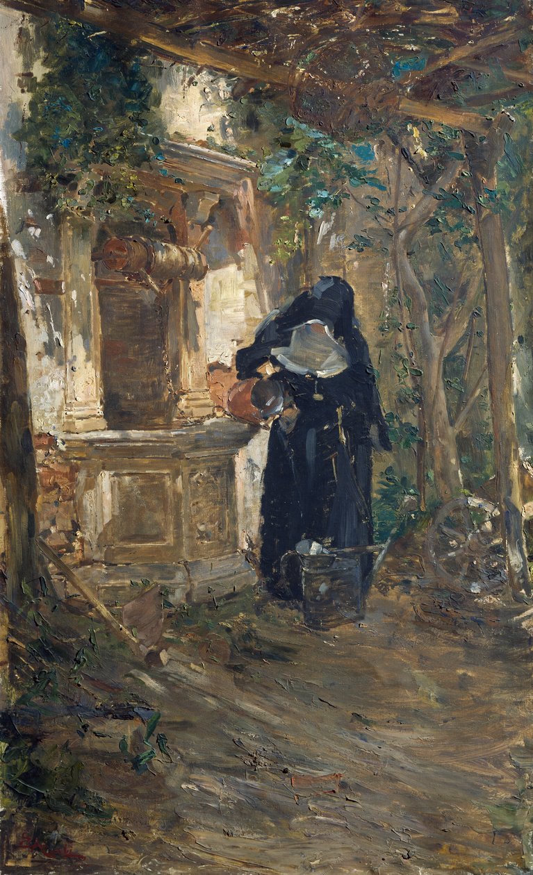 Zakonnica przy studni, Ezechiele Acerbi (1850-1920), olej na płótnie, 92,5x57,5 cm autorstwa Ezechiele Acerbi