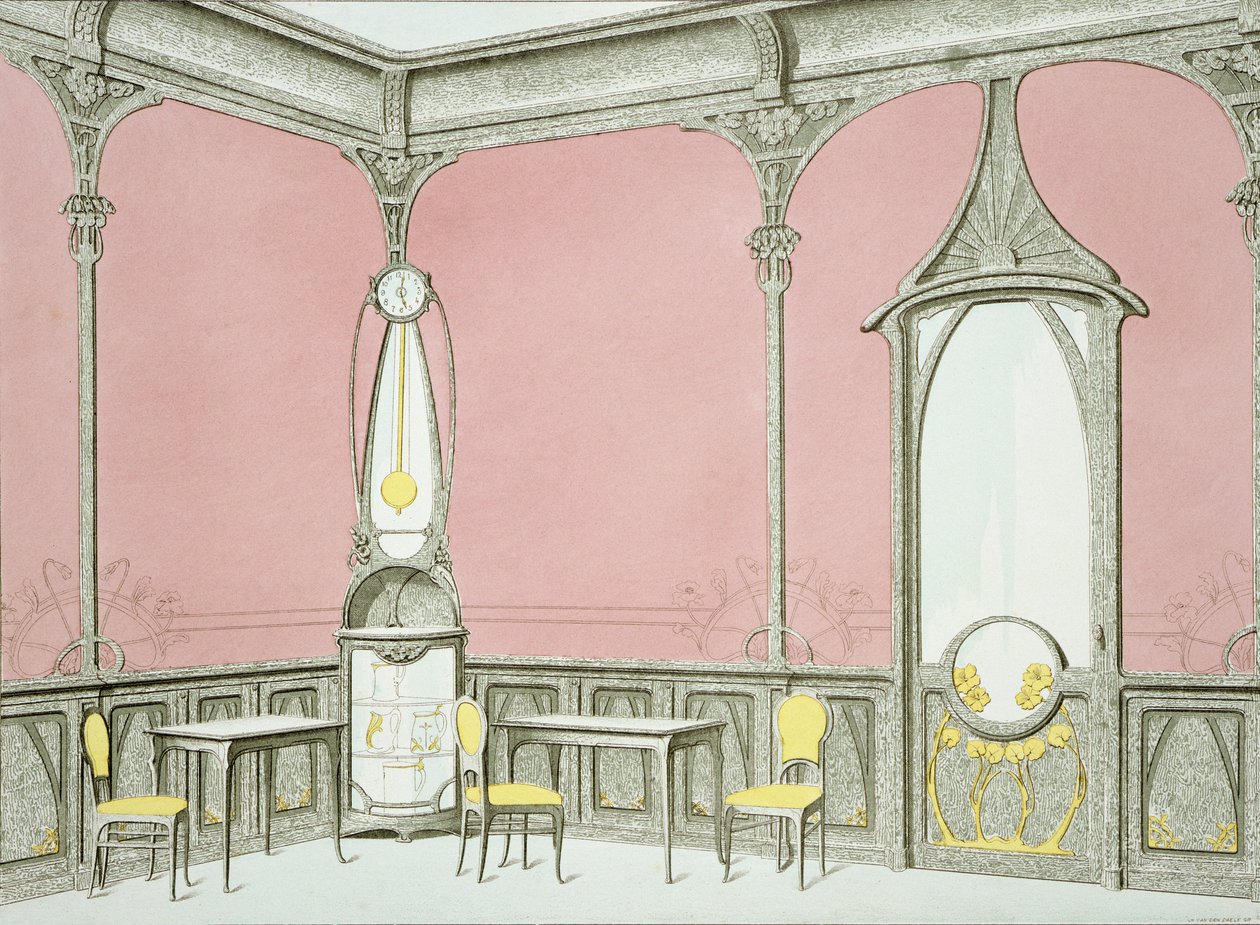 Projekt wnętrza brasserie, ilustracja z „Menuiserie d