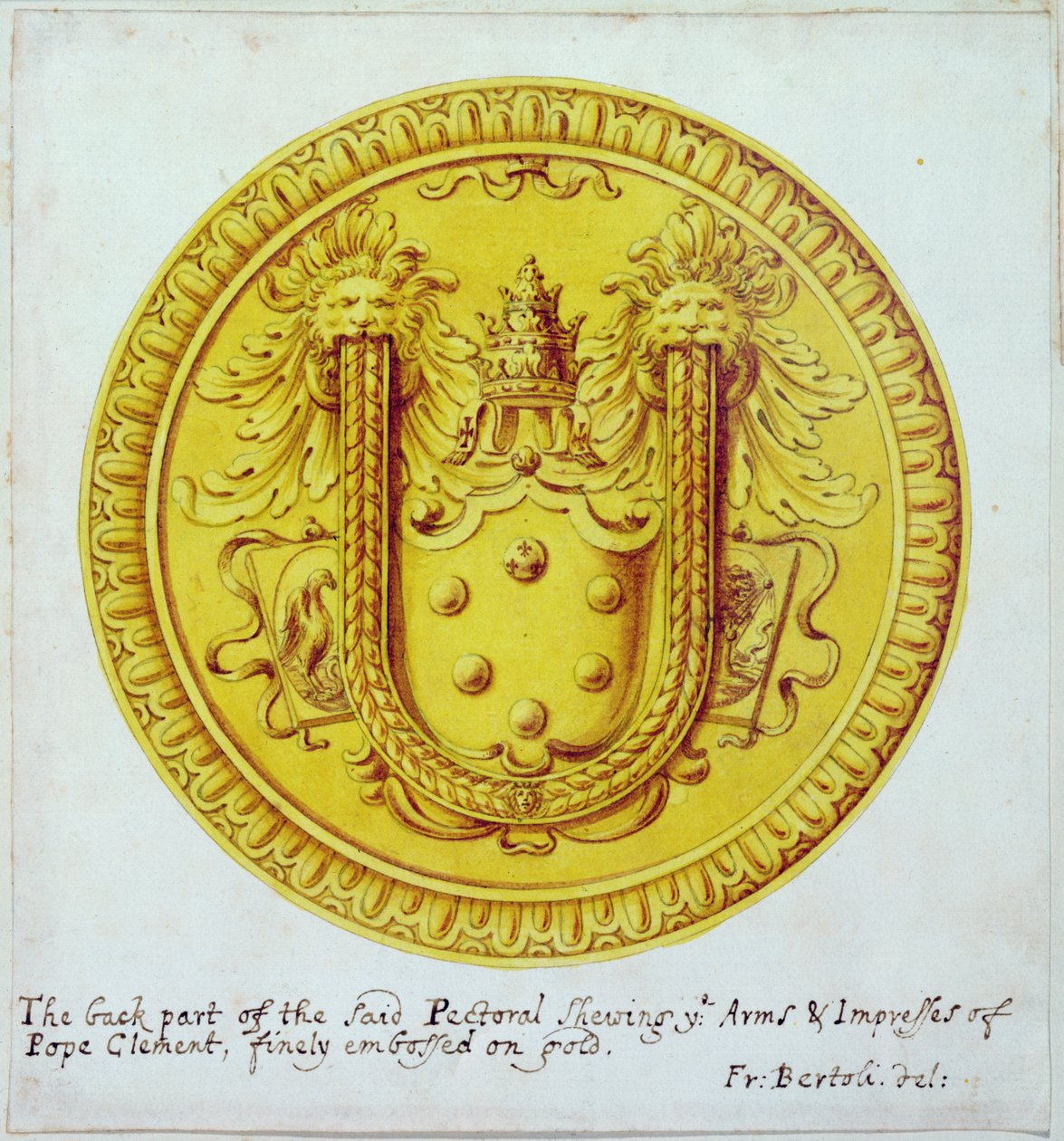 Widok z tyłu ornamentu piersiowego ze złota i klejnotów wykonanego dla papieża Klemensa VII przez Cellini w c.1523-34, 1729 autorstwa F. Bertoli