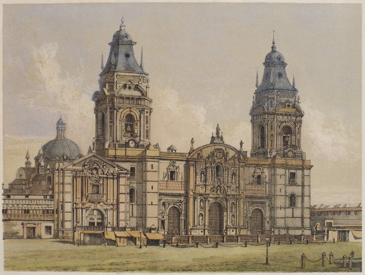 Katedra w Limie, ilustracja z „Geografii del Peru” Mariano, Felipe Paz Soldan (1821-86) 1863 autorstwa F. Delamare