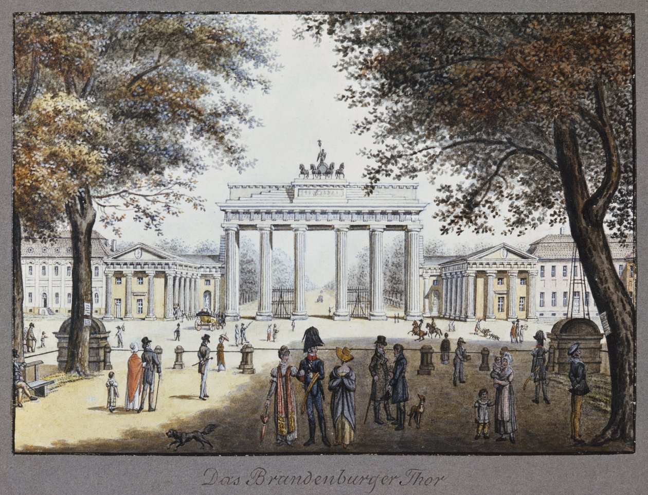 Brama Brandenburska, Berlin (pióro i atrament i toaleta na papierze) autorstwa F.A. Calau