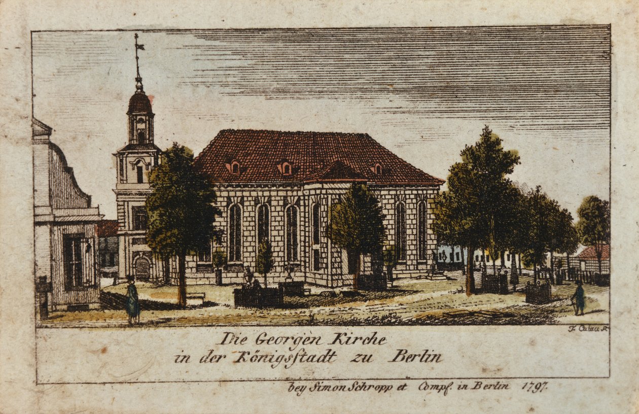 Kościół św. Jerzego w Konigsstadt w Berlinie, 1797 r. autorstwa F.A. Calau