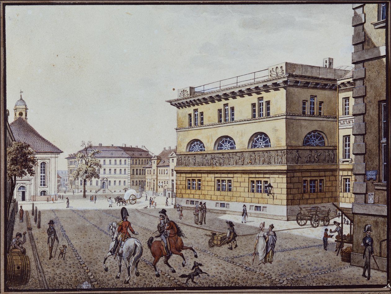 Widok mennicy w Berlinie (pióro i atrament i toaleta na papierze) autorstwa F.A. Calau