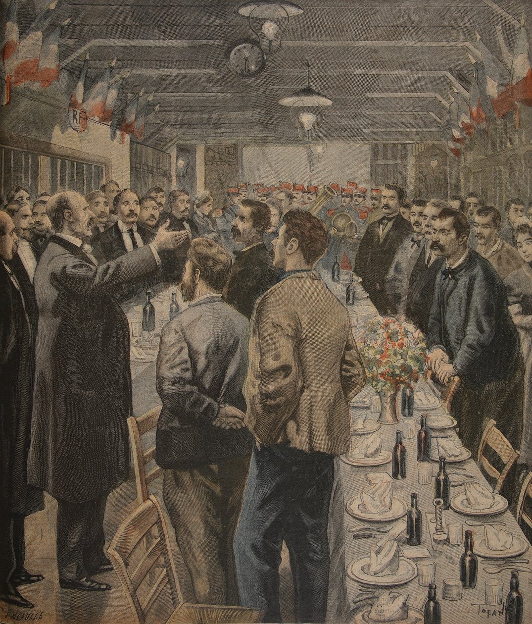 Obiady dla pracowników Exposition Universelle, 1900, ilustracja z „Le Petit Journal: Supplement illustre”, 23 stycznia 1898 autorstwa F.L. and Tofani, Oswaldo Meaulle