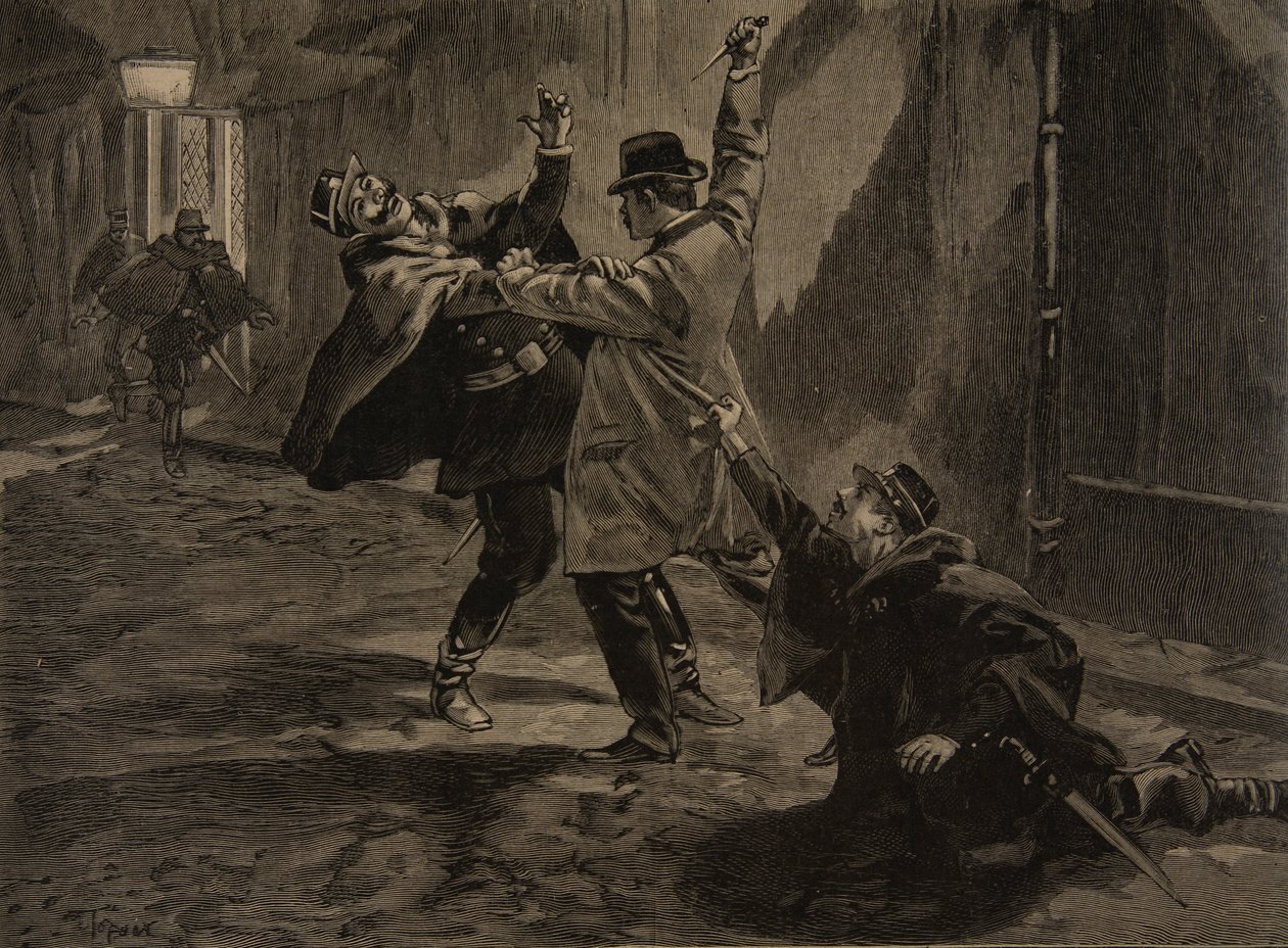 Etievant, anarchista popełnia dźgnięcie, ilustracja z „Le Petit Journal: Supplement illustre”, 30 stycznia 1898 autorstwa F.L. and Tofani, Oswaldo Meaulle