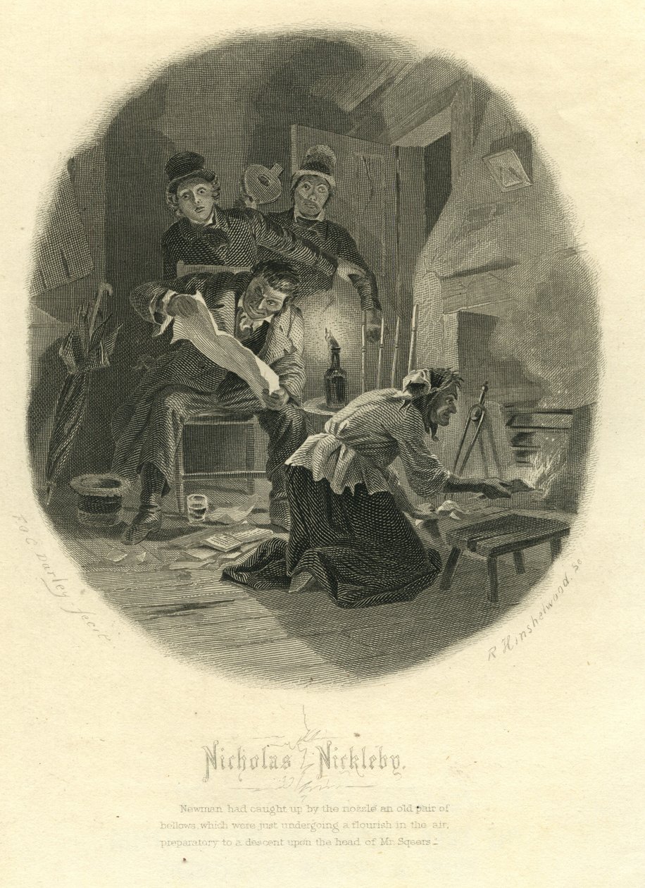 Nicholas Nickleby: Newman Noggs i Wackford Squeers, 1867 autorstwa F.O.C. and McRae, C. John Darley