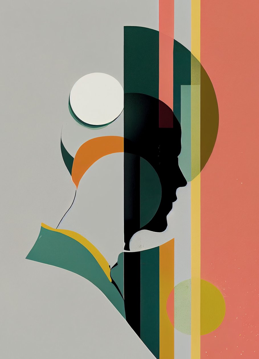 Abstrakcyjny minimalistyczny portret mężczyzny, piękne kolory, grafika ścienna autorstwa F. Abderrahim