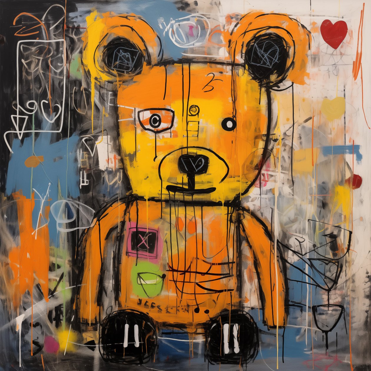 Decor słodki niedźwiedź abstrakcyjny obraz, styl jean michel basquiat, grafiki artystyczne autorstwa F. Abderrahim