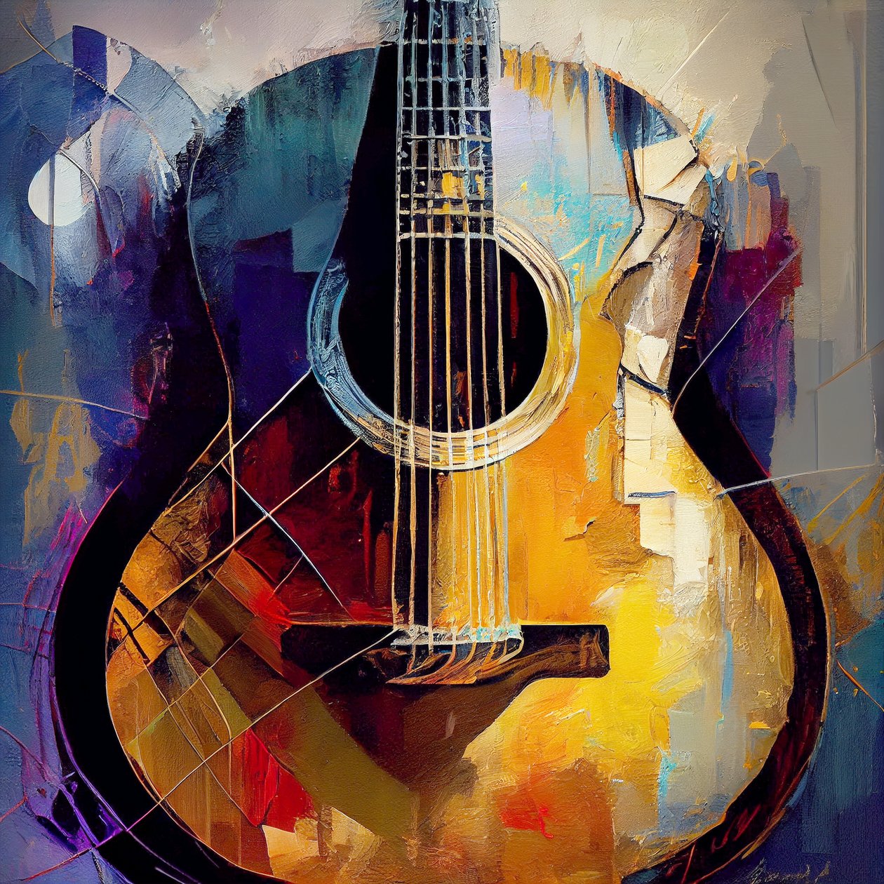 Gitara abstrakcyjny obraz z grubymi pociągnięciami pędzla Canvas, Wall Art | Canvas Prints autorstwa F. Abderrahim
