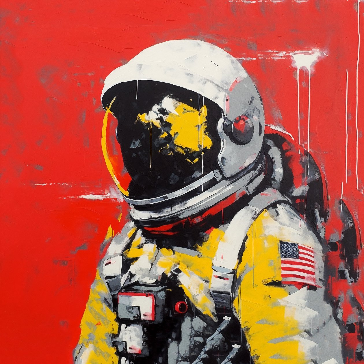 Minimalistyczny obraz grubymi pociągnięciami Astronauta w kosmosie, Sztuka na ścianie | Wydruki na płótnie autorstwa F. Abderrahim