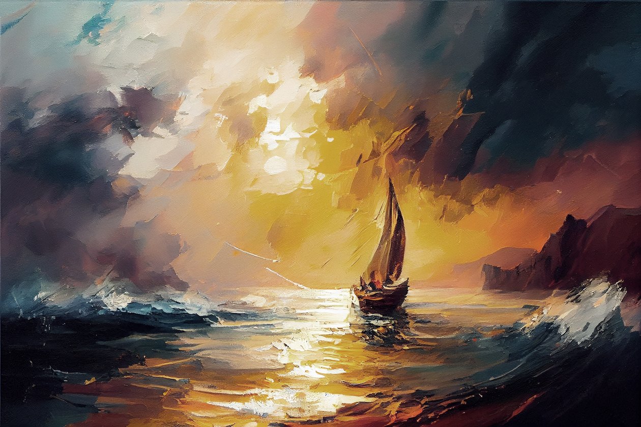 Sailboat in a Red Sunset Seascape na płótnie, grafika ścienna na zamówienie autorstwa F. Abderrahim