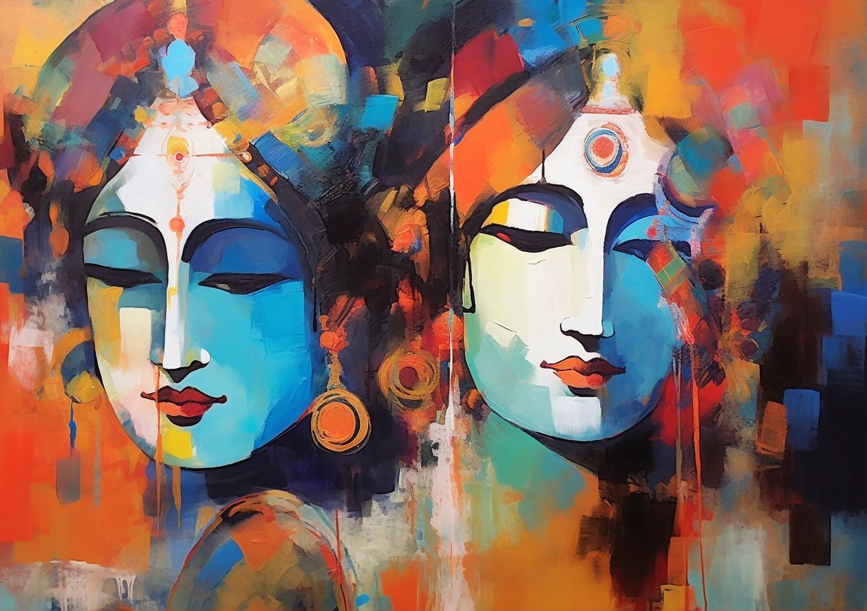 Shiva Shakti, nowoczesny obraz, akryl na płótnie, grafika ścienna Joga autorstwa F. Abderrahim