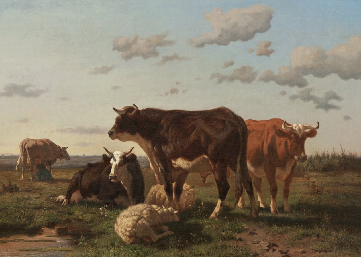 Bydło i owce w krajobrazie, 1850 autorstwa F. Jurnet