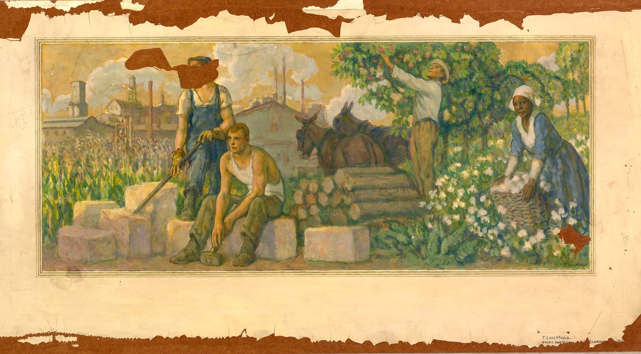 Obfitość dnia dzisiejszego (studium muralu, poczta w Clarksville, Tennessee) autorstwa F. Luis Mora