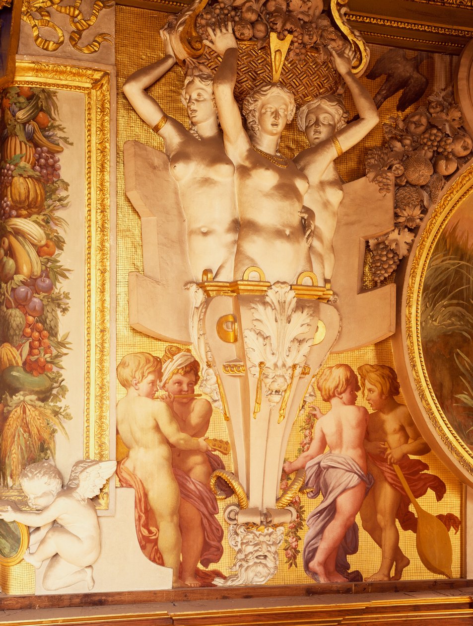 Freski i sztukaterie w galerii Franciszka I w Chateau de Fontainebleau we Francji (wpisane na Listę Światowego Dziedzictwa UNESCO autorstwa F. and Rosso Fiorentino G. Primaticcio