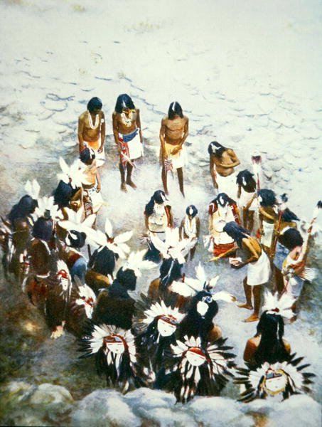 Ceremonia Lenya, Walpi Pueblo, ok. 1900 (kolor lito) autorstwa F. Seth