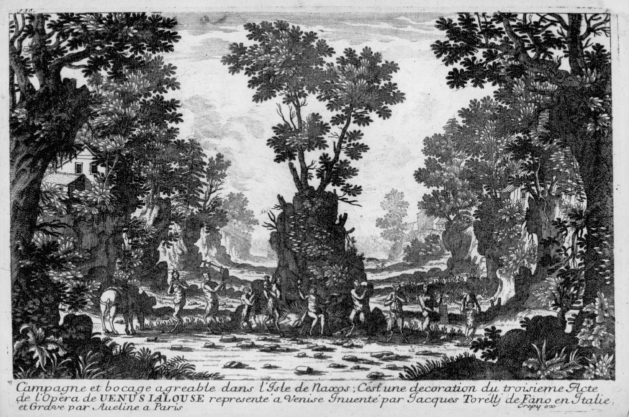 Ilustracja do III aktu opery „La venere zazdrosna” ”(Wenus zazdrosna) Francesco Sacrati. Wystrój autorstwa Jacopo Torelli autorstwa Family Aveline