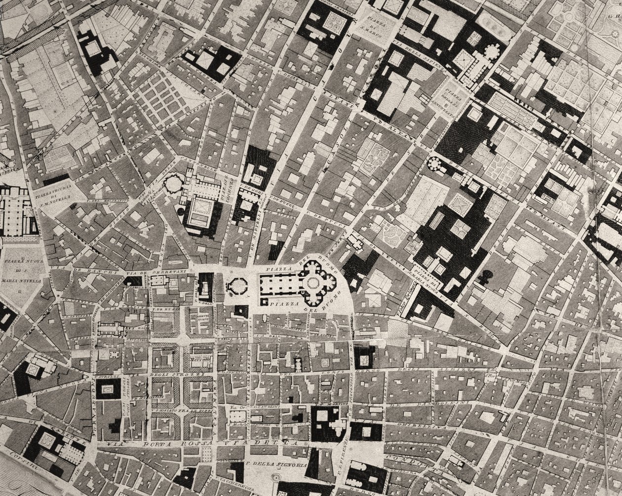 Mapa Florencji, szczegół, 1843 i 1866 grawerowanie szczegółu 100310 autorstwa Fantozzi