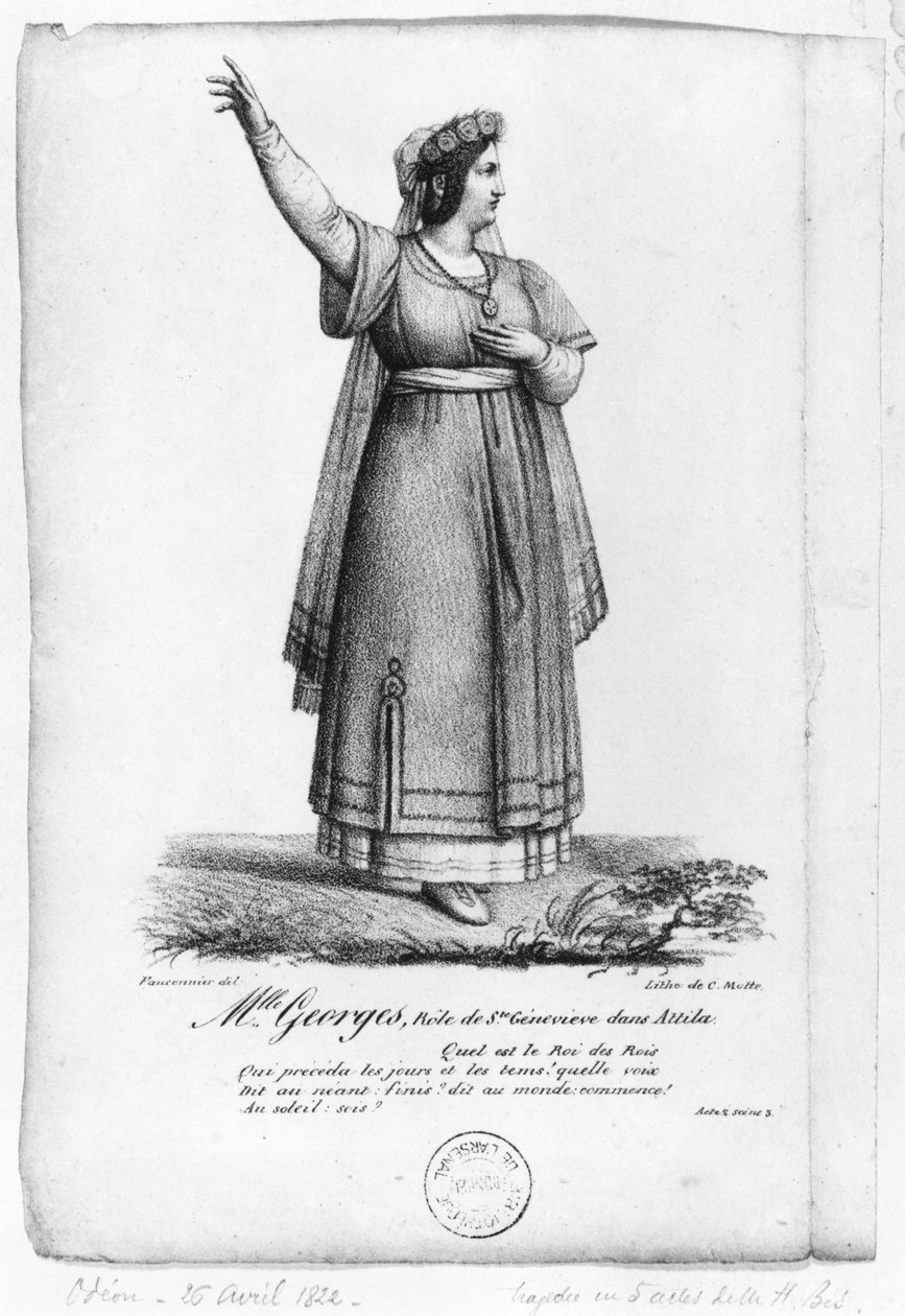 Mademoiselle George w roli św. Genowefy z II aktu, scena 3 „Atili” Pierre