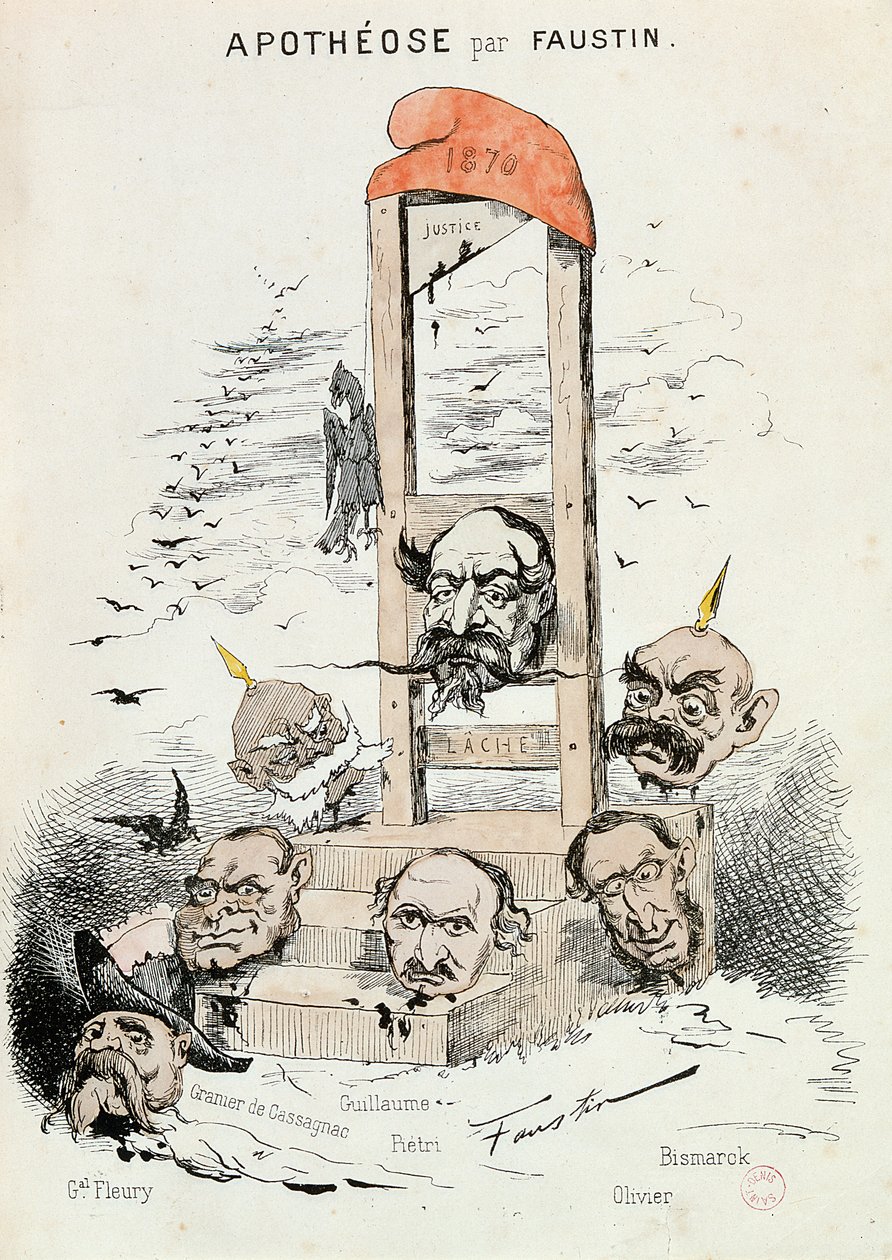 Karykatura Napoleona III (1808-73), Otto von Bismarcka (1815-98) i cesarza Wilhelma I (1797-1888) autorstwa Faustin