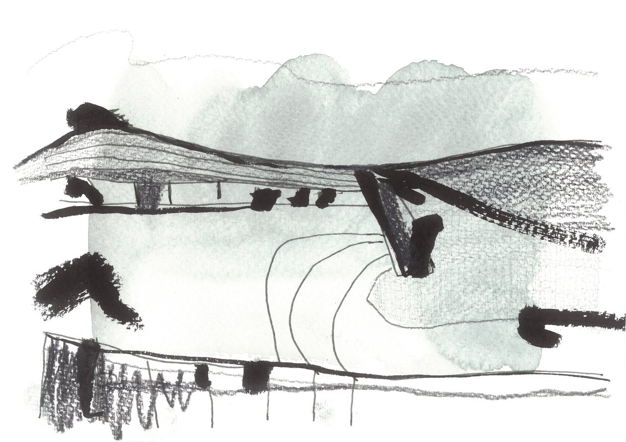 Spacer do Lewes, 2017 (akwarela i tusz na płótnie) autorstwa Faye Bridgwater