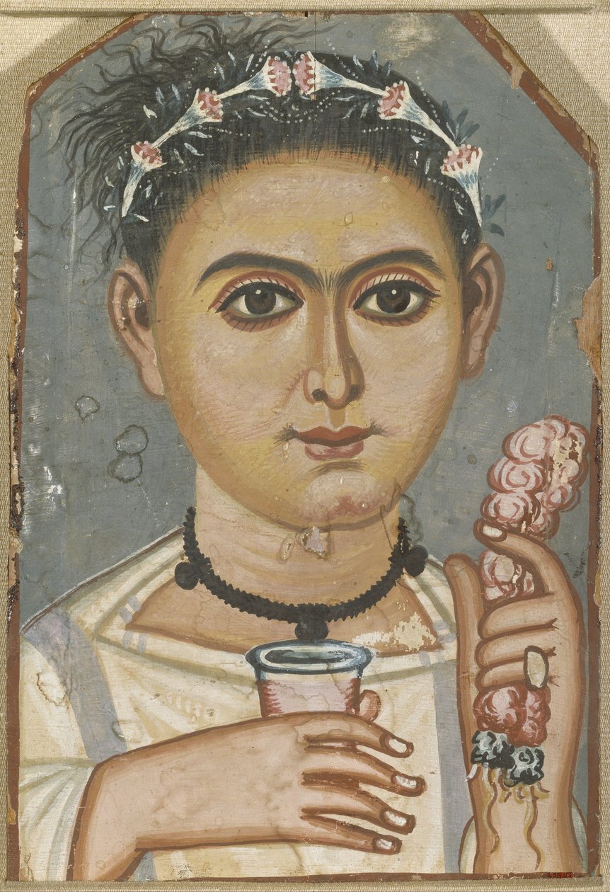 Chłopiec z kwiecistą girlandą we włosach, ok. 200-230 autorstwa Fayum mummy portraits