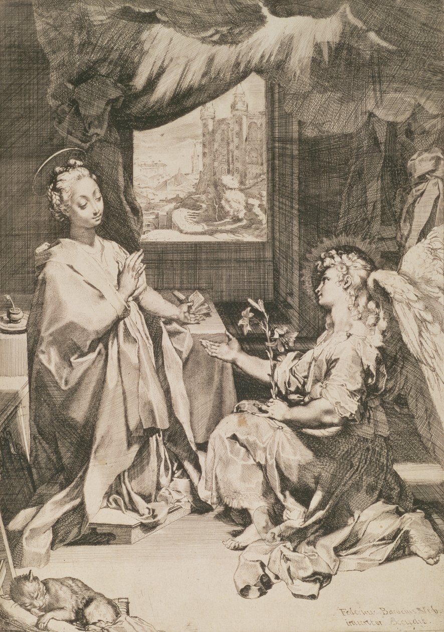 Zwiastowanie, ok. 1581 (sucha igła z grawerem punktowym) autorstwa Federico Barocci