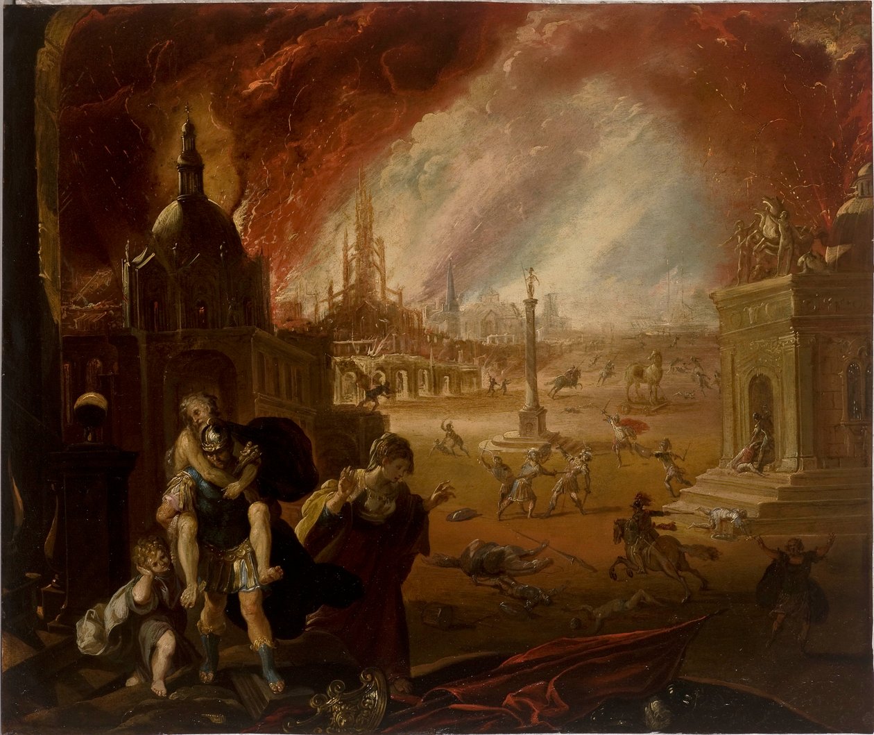 Lot Eneasza, z upadkiem Troi poza nią (olej na miedzi) autorstwa Federico Barocci