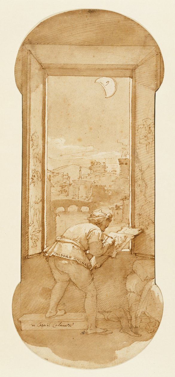 Taddeo Rysowanie przez Moonlight w Calabreses House autorstwa Federico Zuccaro