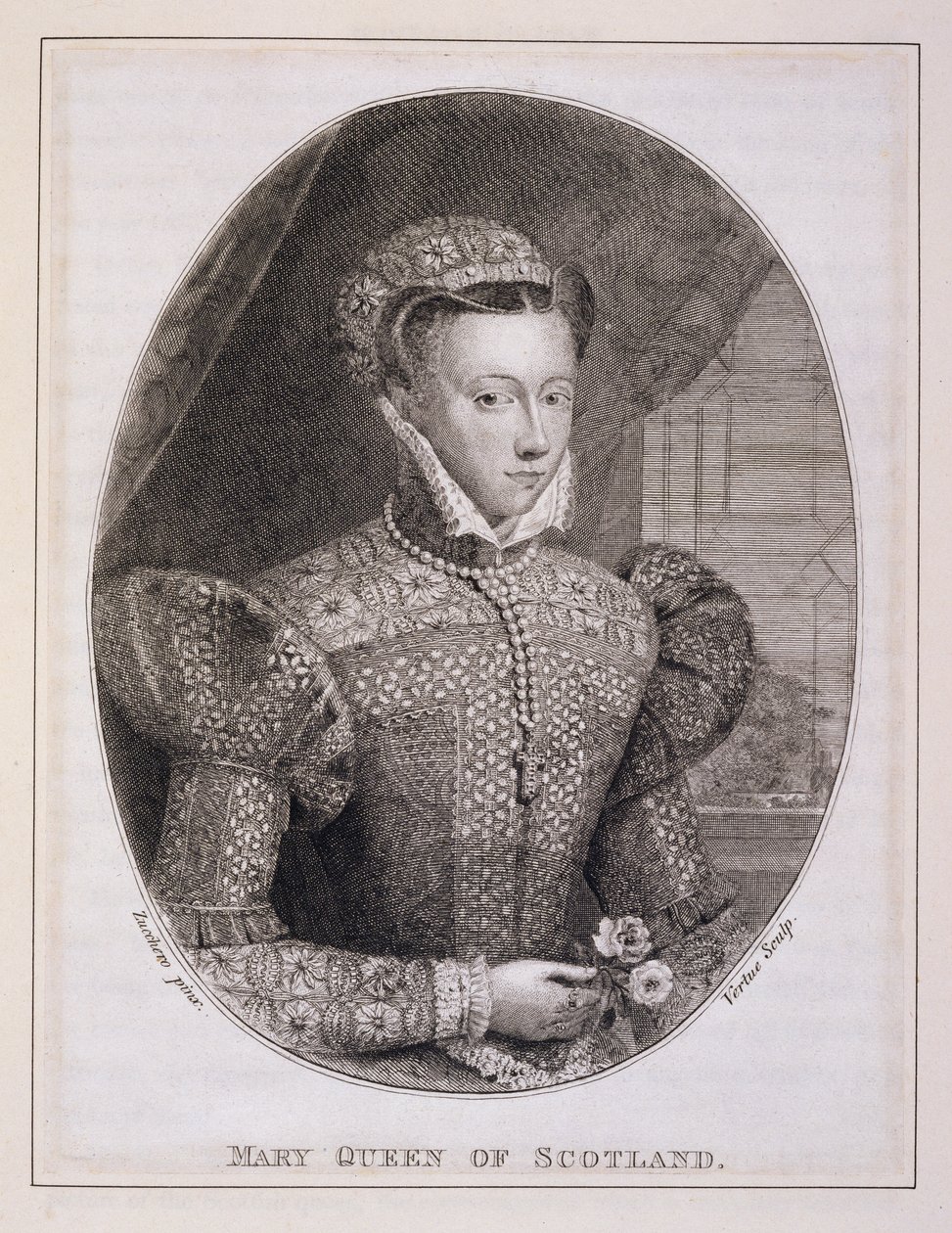 Maria Królowa Szkotów (1542-87), ryt: George Vertue (1684-1756) (ryc.) autorstwa Federico (after) Zuccaro