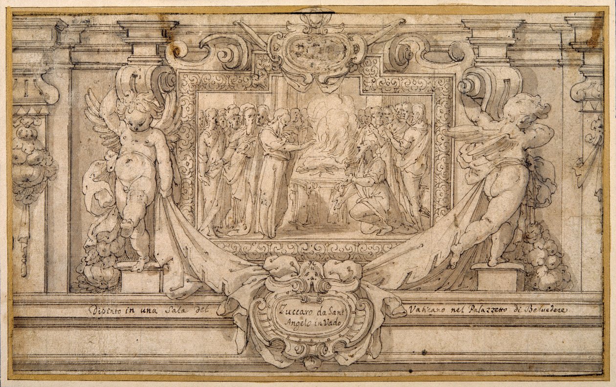 Pascha (pióro i brązowy tusz z brązowym rozmyciem na białym papierze) autorstwa Federico (studio of) Zuccaro