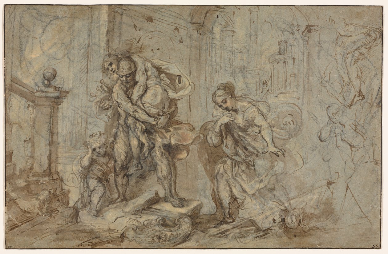 Eneasz ratujący Anchises podczas upadku Troi, 1587-1588. autorstwa Federico Barocci