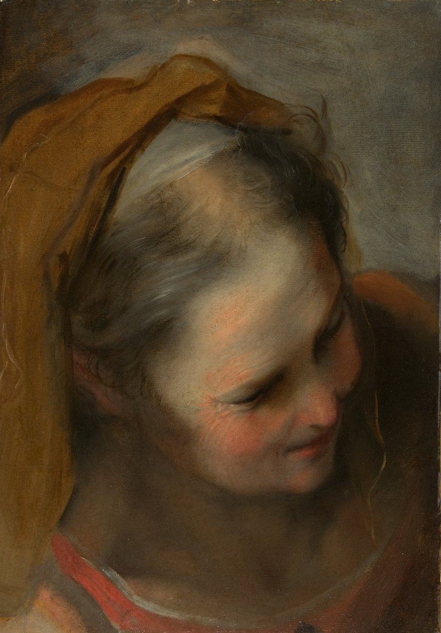 Głowa starej kobiety patrzącej w prawo w dół autorstwa Federico Barocci