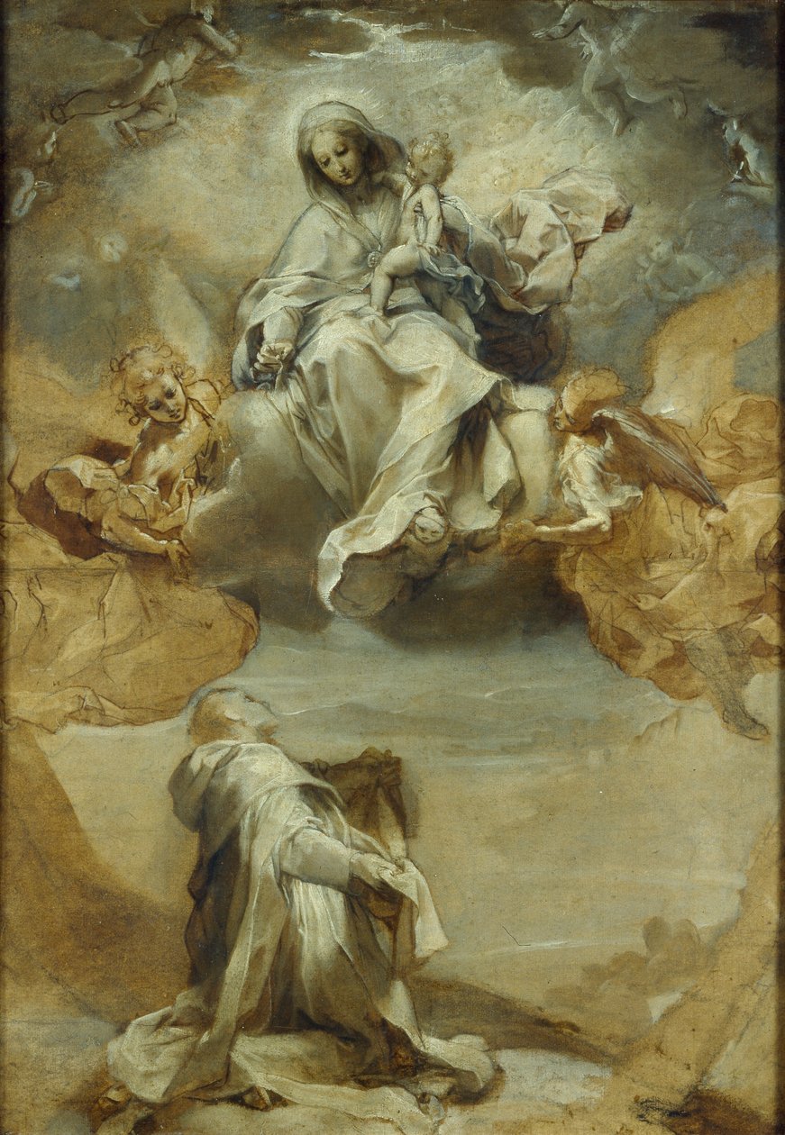Św. Dominik de Guzman przyjmujący różaniec, ok. 1588 r. autorstwa Federico Barocci